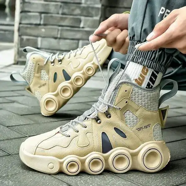 Unisex High-Top Sneakers | Glow-in-the-Dark Platform Skate Shoes in Beige, Blue, Green