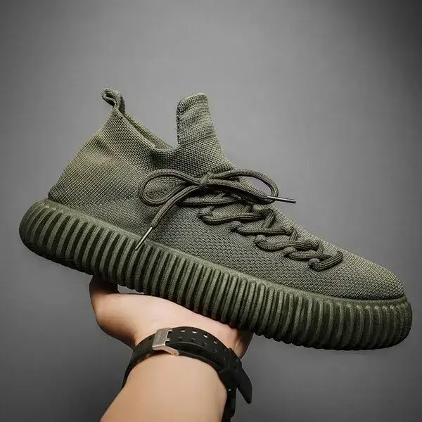 Mens Lightweight Sneakers | Light-Reflective Low-Top Sports Shoes in Beige, Black, Green