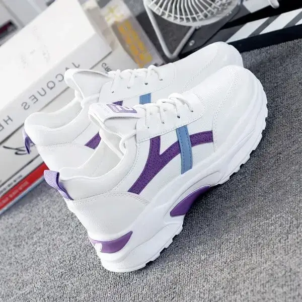 Womens Flat Lace-Up Sneakers | Solid Color Fashion Comfort Shoes in Blue, Pink, Pink Green, Purple