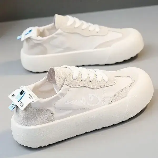 Womens Breathable Lace-Up Flat Shoes | Round Toe Casual Sneakers in Blue, Pink, White, Yellow