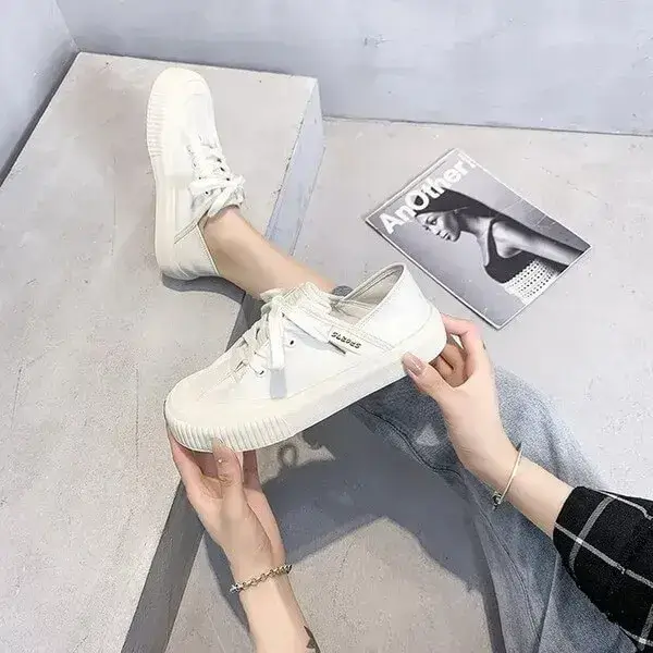 Womens Platform Slippers | Lace-Up Round Toe Breathable Sneakers in Beige, Rose