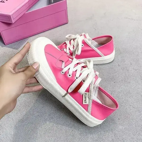 Womens Platform Slippers | Lace-Up Round Toe Breathable Sneakers in Beige, Rose