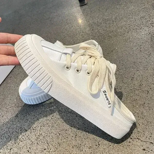 Womens Platform Slippers | Lace-Up Round Toe Breathable Sneakers in Beige, Rose