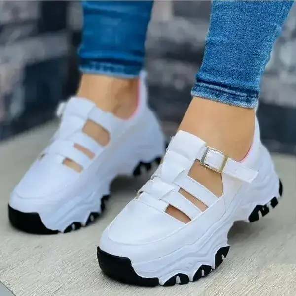 Womens Hollow Platform Sneakers | UV-Resistant Low-Top Casual Shoes in Black, Blue, Pink, Red, White