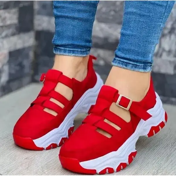 Womens Hollow Platform Sneakers | UV-Resistant Low-Top Casual Shoes in Black, Blue, Pink, Red, White