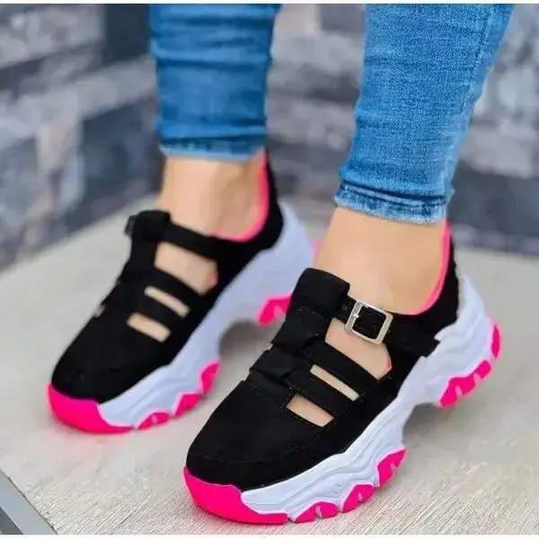 Womens Hollow Platform Sneakers | UV-Resistant Low-Top Casual Shoes in Black, Blue, Pink, Red, White