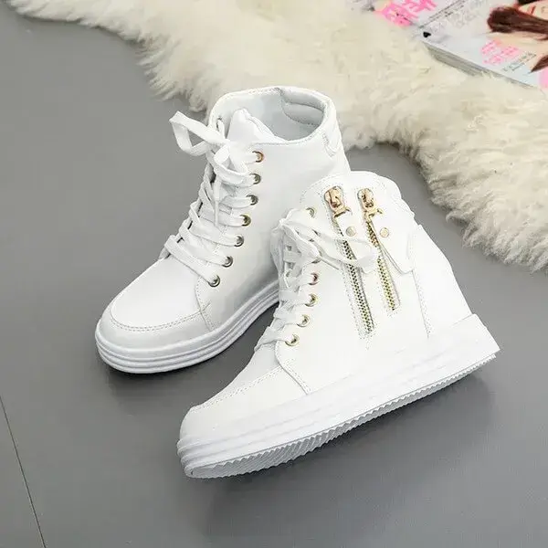 Womens Side Zipper Sneakers | Temperature-Regulating High-Top Casual Shoes in Black, White